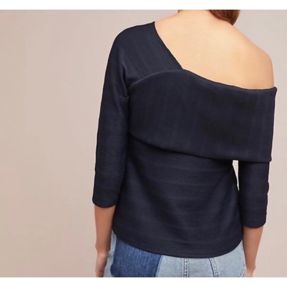 Anthropologie Blue Tassel Off Shoulder Top - Picture 4 of 12